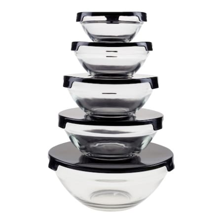 10-piece Glass Food Storage Containers With Snap Lids, Bowl Sizes For Storage,Mixing,Serving (Black)